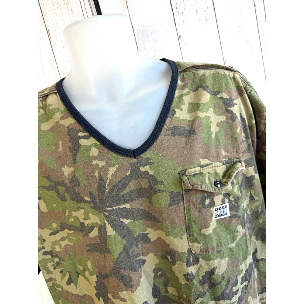 Rock Smith Mens 2XL Camo V-Neck Pocket T-Shirt Cotton Jersey Cannabis Leaf
